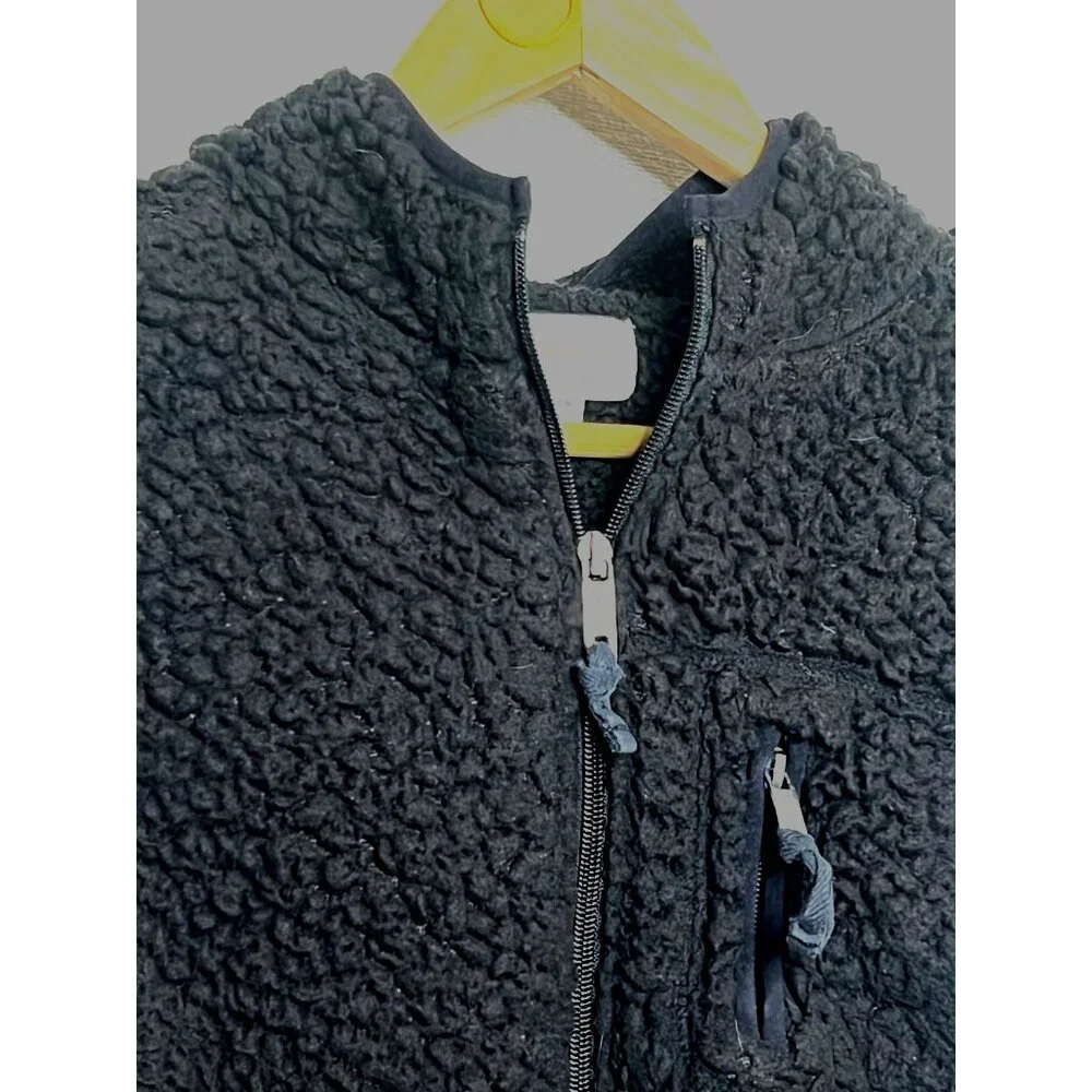 Weatherproof Vintage Sherpa Fleece Vest Full Zipper Pockets Hood Black - Size S